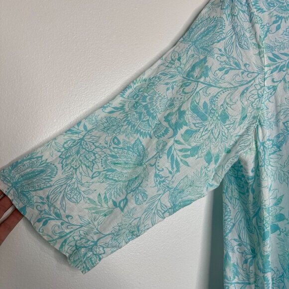 Sigrid Olsen Floral Linen Tunic Top 2X Aqua blue - Picture 4 of 10